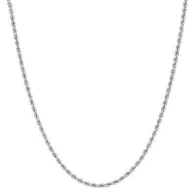 Glitter Rope Chain Necklace in 14K White Gold, 2mm, 18” 
