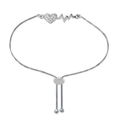 Lab Created White Sapphire Heartbeat Bolo Bracelet in Sterling Silver