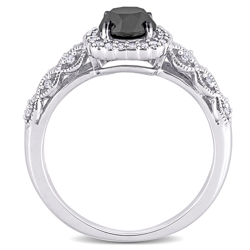 Black &amp; White Diamond Ring with Cushion-Shaped Halo in 10K White Gold &#40;1 1/7 ct. tw.&#41;