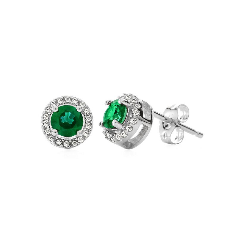 Emerald &amp; 1/10 ct. tw. Diamond Stud Earrings in 10K White Gold