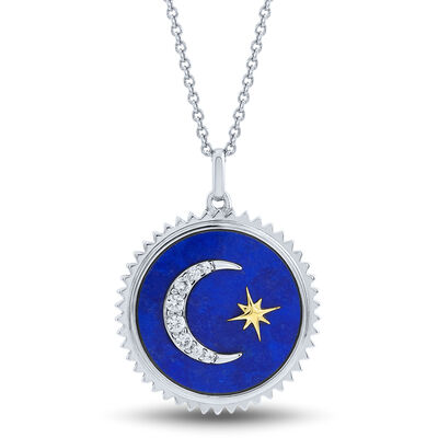 Medallion Necklace with Crescent Moon & Lapis in Sterling Silver