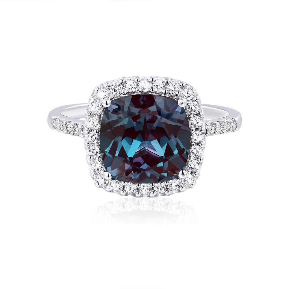 Lab grown Alexandrite and diamond floral ring in platinum – Aardvark  Jewellery