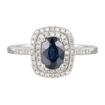 Blue Sapphire & 1/4 ct. tw. Diamond Ring in 10K White Gold