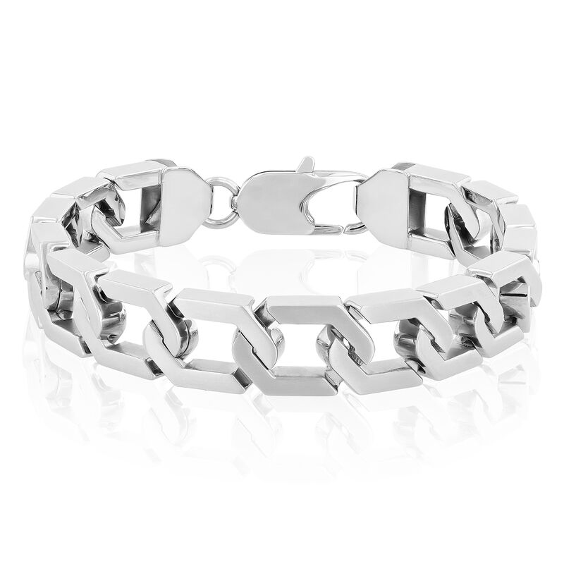 Men&rsquo;s Hexagon Link Bracelet in Stainless Steel