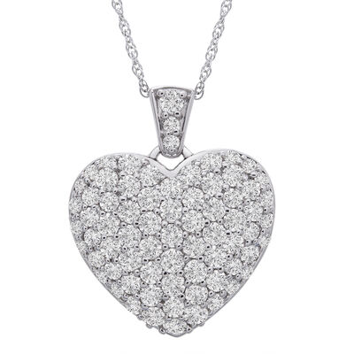 Puff Pave Diamond Heart Pendant in 14K White Gold (1 1/2 ct. tw.)
