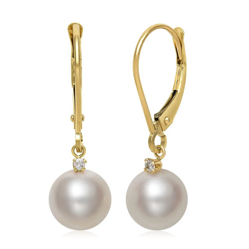 Freshwater Cultured Pearl &amp; Diamond Earrings in 14K Yellow Gold