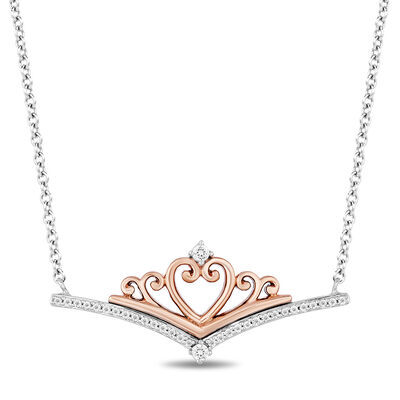 Diamond Majestic Princess Necklace in Sterling Silver & 10K Rose Gold (1/10 ct. tw.)