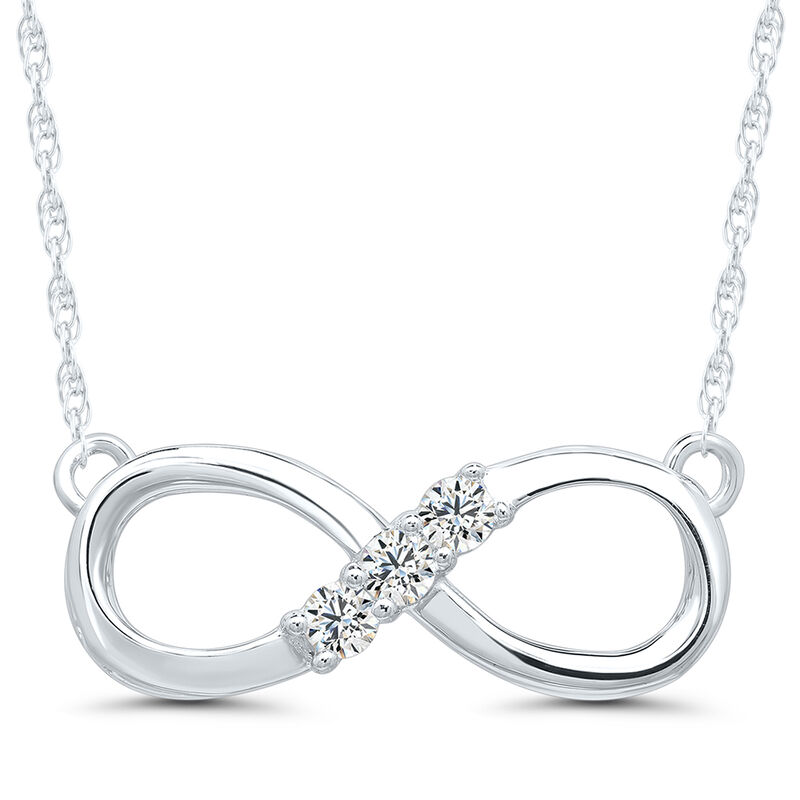 Diamond Infinity Necklace with Three-Stone Design in 10K White Gold &#40;1/10 ct. tw.&#41;