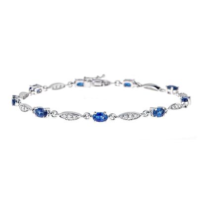 Oval Blue Sapphire and Diamond Bracelet in 10K White Gold (1/3 ct. tw.)