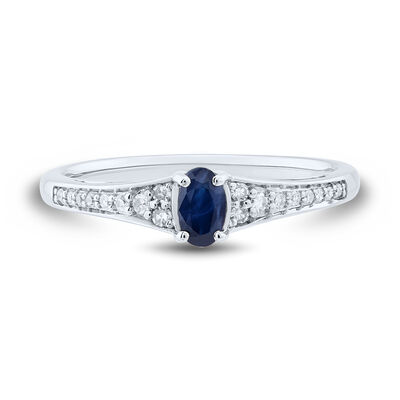 Oval Blue Sapphire Ring with Tapered Diamond Band in 10K White Gold (1/10 ct. tw.)