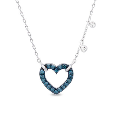 Blue Diamond Heart Dangle Pendant in Sterling Silver (1/4 ct. tw.)