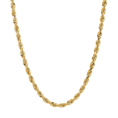 Rope Chain Necklace in 10K Yellow Gold, 4.4mm, 22”