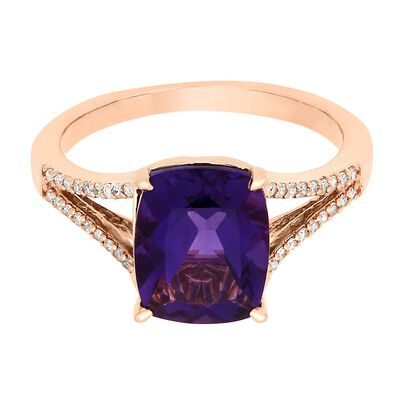 Amethyst & 1/8 ct. tw. Diamond Ring in 10K Rose Gold