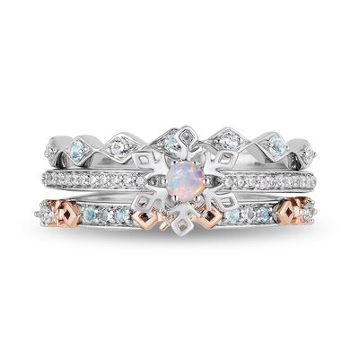Opal, Diamond & Blue Topaz Elsa Trio Ring Set in Sterling Silver & 10K Rose Gold