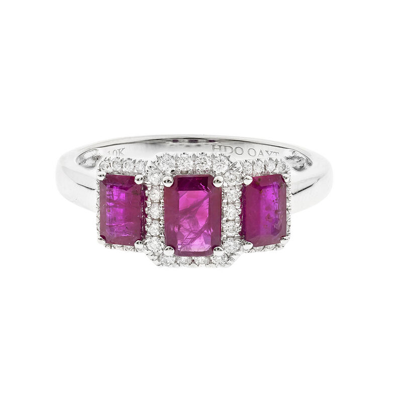 Ruby &amp; Diamond Ring with Three-Stone Setting in 10K White Gold &#40;1/5 ct. tw.&#41;
