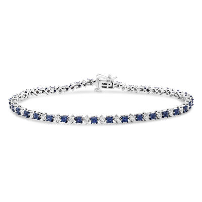 Blue Diamond and Diamond Illusion Tennis Bracelet in Sterling Silver (3/8 ct. tw.)