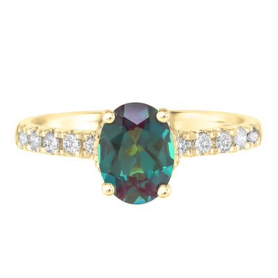 Lab-Created Oval-Shaped Alexandrite Ring in 14K Yellow Gold (1/3 ct. tw.)