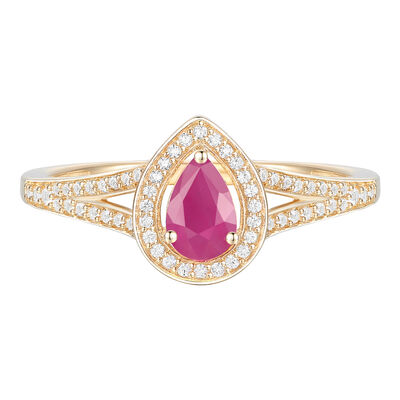 Ruby and Diamond Ring in 10K Yellow Gold (1/5 ct. tw.)