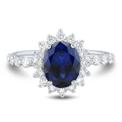 Lab-Created Blue Sapphire and Lab Grown Diamond Halo Ring in 10K White Gold (5/8 ct. tw.)