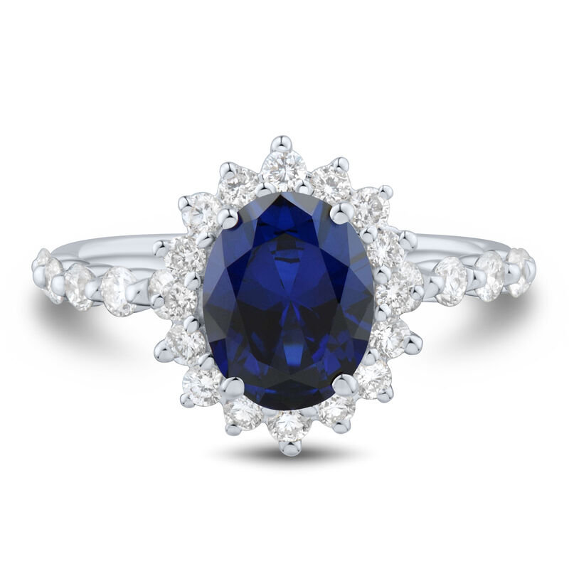 Lab-Created Blue Sapphire and Lab Grown Diamond Halo Ring in 10K White Gold &#40;5/8 ct. tw.&#41;