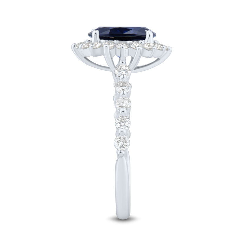 Lab-Created Blue Sapphire and Lab Grown Diamond Halo Ring in 10K White Gold &#40;5/8 ct. tw.&#41;