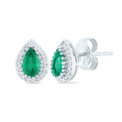 Pear-Shaped Gemstone and Diamond Earrings in 14K White Gold (1/7 ct. tw.)