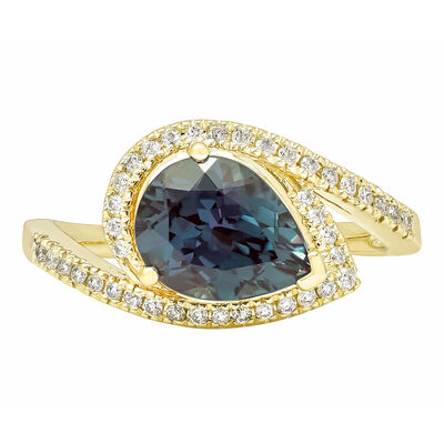 Lab-Created Alexandrite and Diamond Offset Ring in 10K Yellow Gold (1/5 ct. tw.)