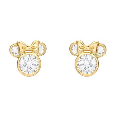 Minnie Mouse Cubic Zirconia Stud Earrings in 14K Yellow Gold