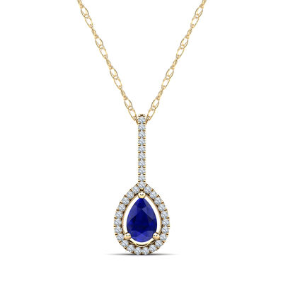 Pear-Shaped Blue Sapphire & Diamond Pendant in 14K Yellow Gold