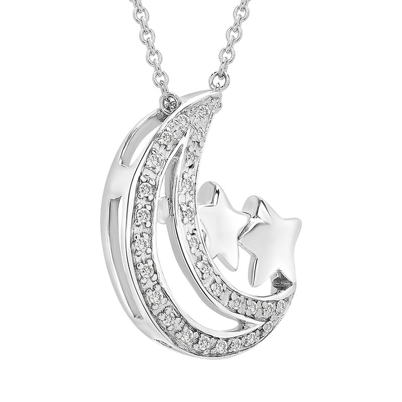 Moon &amp; Stars Pendant with Diamond Accents in Sterling Silver
