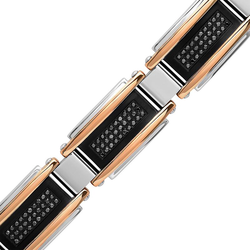 Men&#39;s Black Diamond Bracelet in Rose and Black Ion-Plated Stainless Steel &#40;1 ct. tw.&#41;