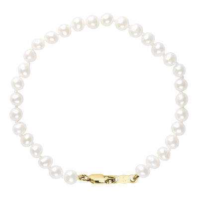 White Freshwater Cultured Pearl Bracelet in 14K Yellow Gold, 5.75