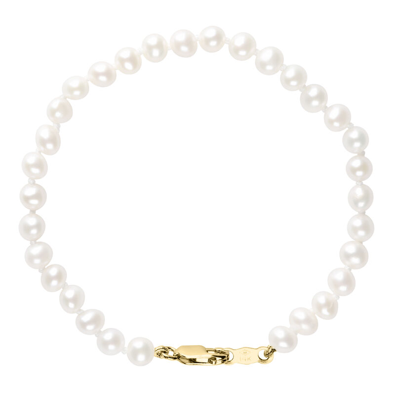 White Freshwater Cultured Pearl Bracelet in 14K Yellow Gold, 5.75&quot;
