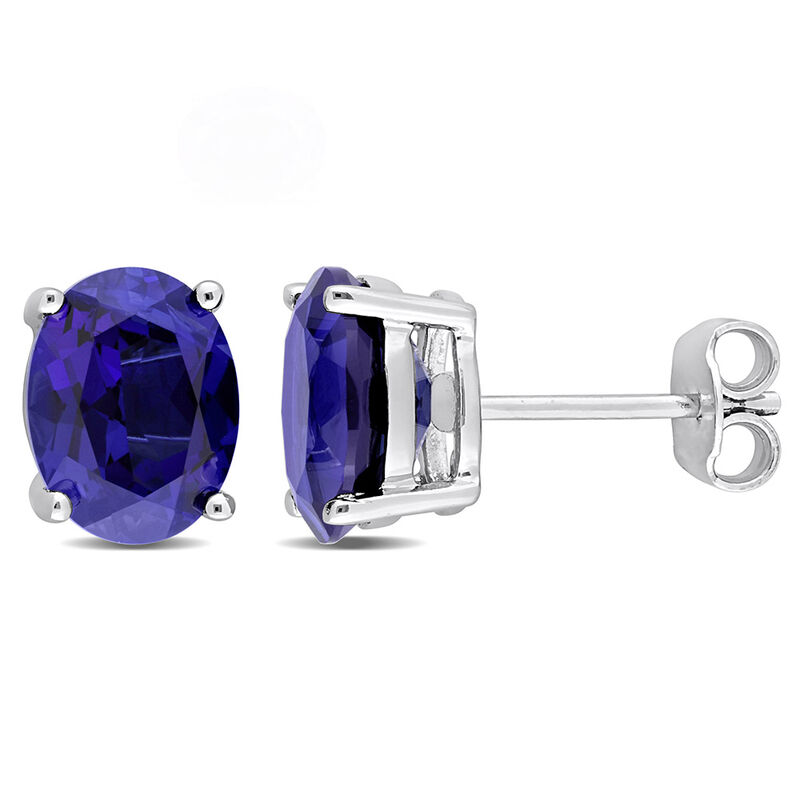 Oval-Shaped Lab Created Blue Sapphire Stud Earrings