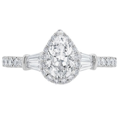 Lab Grown Diamond Pear-Shaped Engagement Ring with Baguette Side Stones in 14K White Gold (1 1/4 ct. tw.)