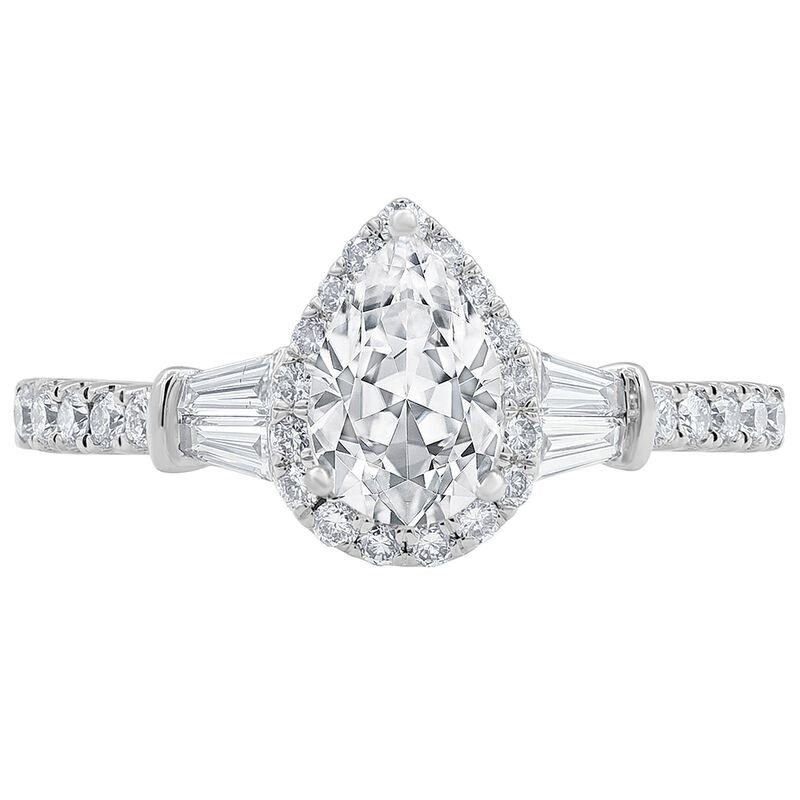 Lab Grown Diamond Pear-Shaped Engagement Ring with Baguette Side Stones in 14K White Gold &#40;1 1/4 ct. tw.&#41;