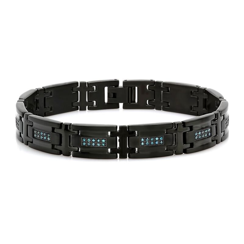 Men&rsquo;s Blue Diamond Link Bracelet in Black Ion-Plated Stainless Steel &#40;1/2 ct. tw.&#41;