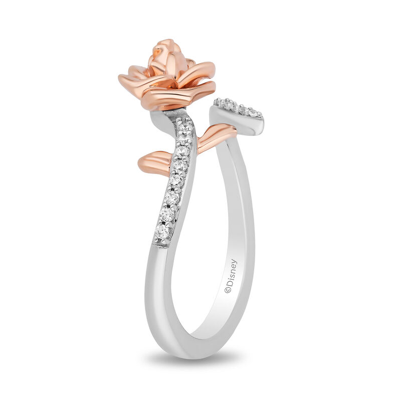 Belle Diamond Rose Bypass Ring in Sterling Silver and 10K Rose Gold &#40;1/6 ct. tw.&#41;