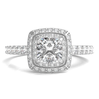 Cushion-Cut Halo Engagement Ring in 14K White Gold (1 3/4 ct. tw.)