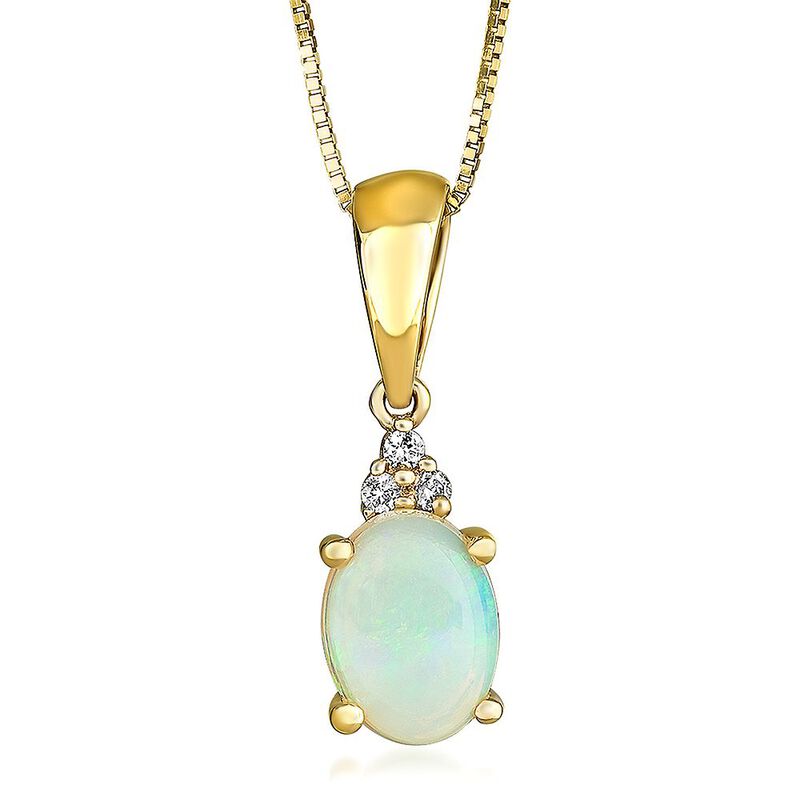 Opal &amp; Diamond Pendant in 10K Yellow Gold