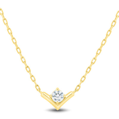 Lab Grown Diamond Chevron Solitaire Necklace in 10K Yellow Gold (1/7 ct. tw.)