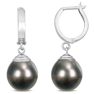Black Tahitian Pearl Drop Earrings in 14K White Gold