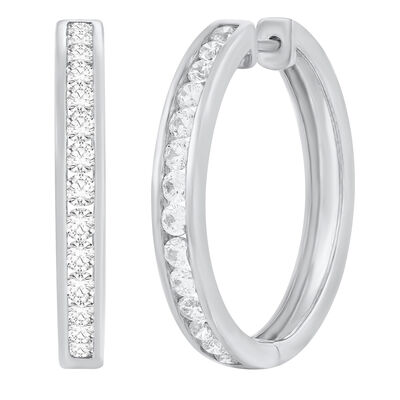 Channel-Set Diamond Hoop Earrings in 10K Gold (1 ct. tw.)