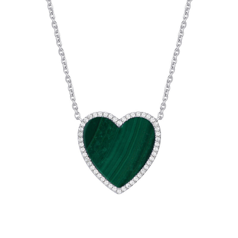 Malachite and Diamond Heart Necklace in Sterling Silver &#40;1/4 ct. tw.&#41;