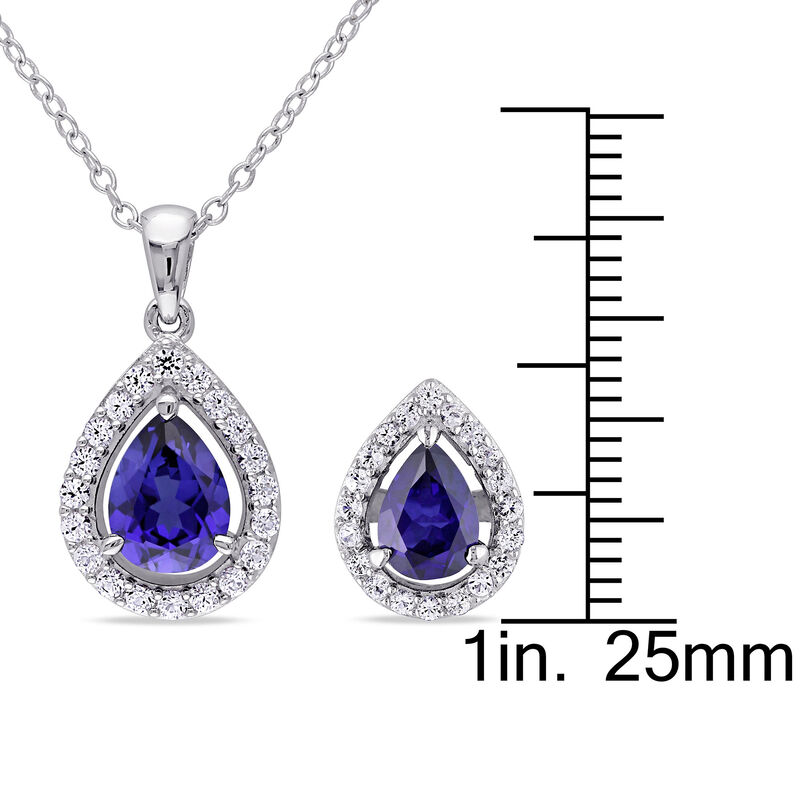 Lab Created Blue and White Sapphire Pear Shaped Set in Sterling Silver