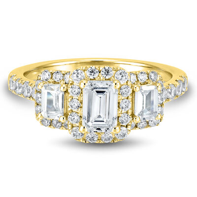 Lab Grown Diamond Three-Stone Emerald-Cut Engagement Ring in 14K Gold (1 1/2 ct. tw.)