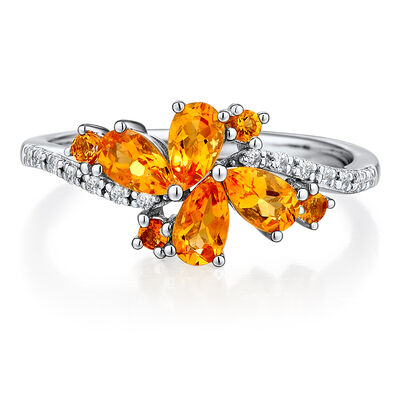 Citrine and Lab Created White Sapphire Ring in Sterling Silver  