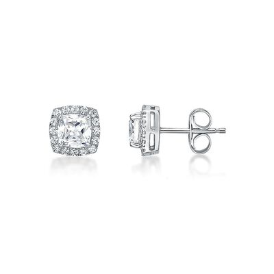 Lab-Created White Sapphire Halo Earrings in Sterling Silver