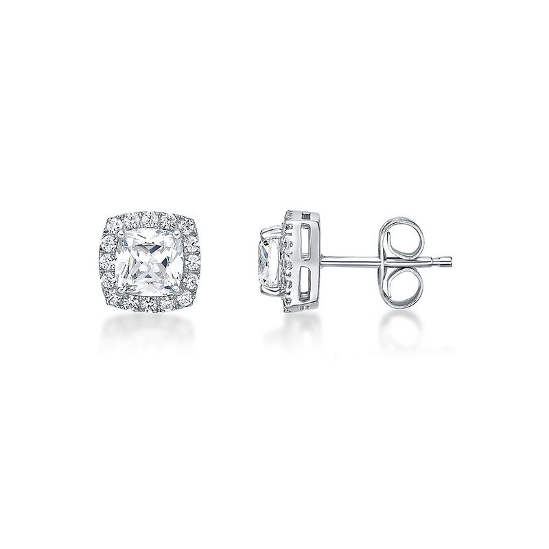 Lab Created White Sapphire Halo Earrings in Sterling Silver