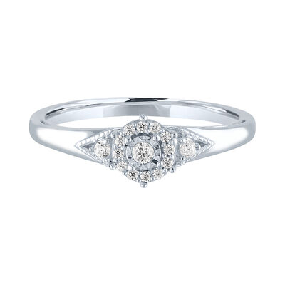 Diamond Halo Promise Ring with Side Stones in Sterling Silver (1/8 ct. tw.)